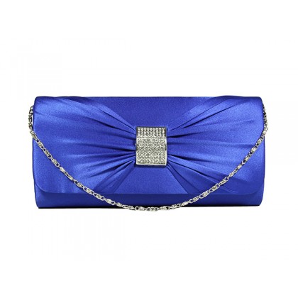 Evening Bag - 12 PCS - Satin w/ Rhinestone Square Charm Bow - Blue - BG-92021BL